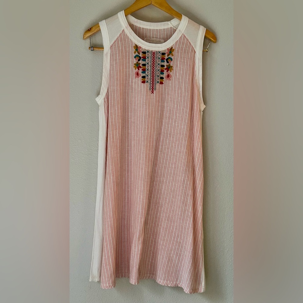 Johnny Was Summer Linen Cotton Embroidered Tunic Patterned Dress W/ Accents